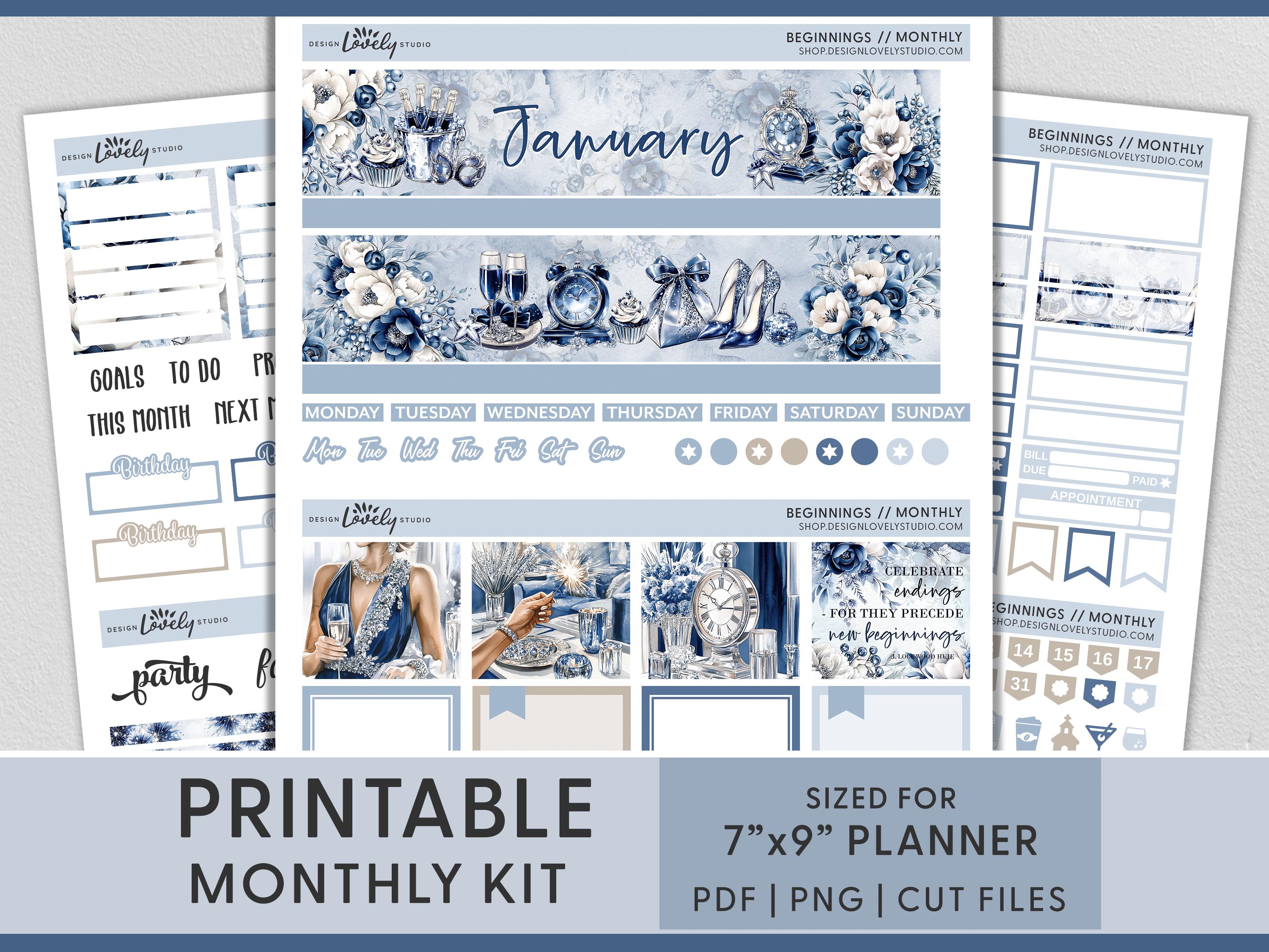 January Planner Stickers, January Monthly Sticker Kit, Winter Stickers, New Year, Printable Planner Stickers, Erin Condren,  MV263