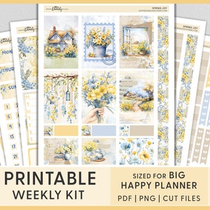 Pegatinas de Spring Floral Planner para Big Happy Planner, pegatinas imprimibles que incluyen archivos de corte para Cricut & Silhouette, descarga digital, BW228