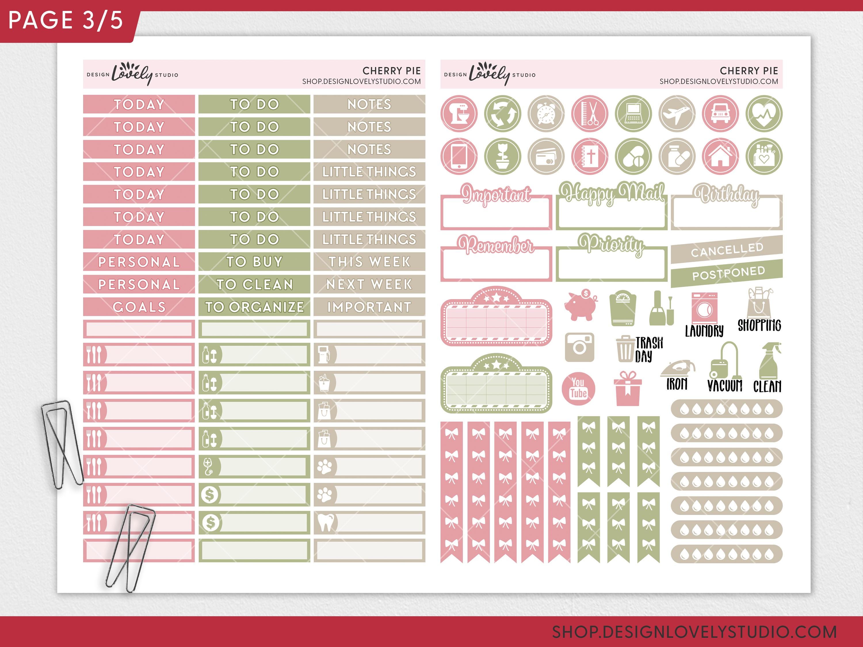 Cherry Summer Weekly Kit – Printable Planner Stickers for Erin Condren ...