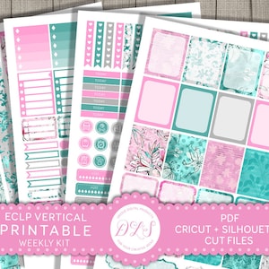 ECLP Vertical Stickers, Vertical Planner Kit, Weekly Printable Kit, Floral Planner Stickers, Spring Planner, Glam Planner, Printable, VS108