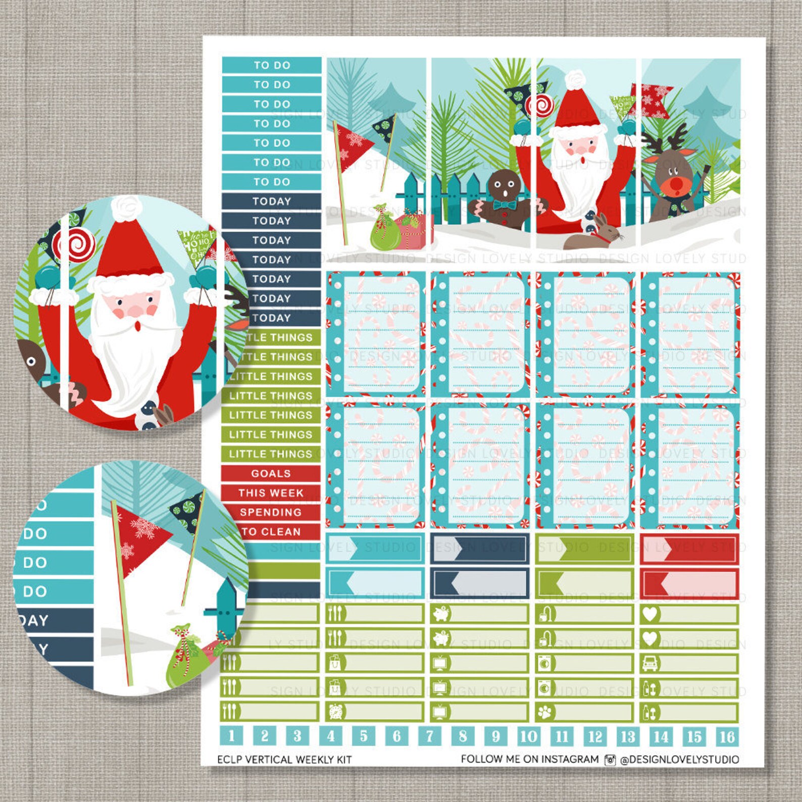 Christmas Printable Stickers Weekly Planner Kit ECLP | Etsy