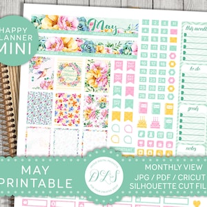 May Planner Kit, May Mini Happy Planner, May Stickers imprimables, May Monthly Kit, Floral Planner, Cricut, Silhouette, Mambi PDF, MM108