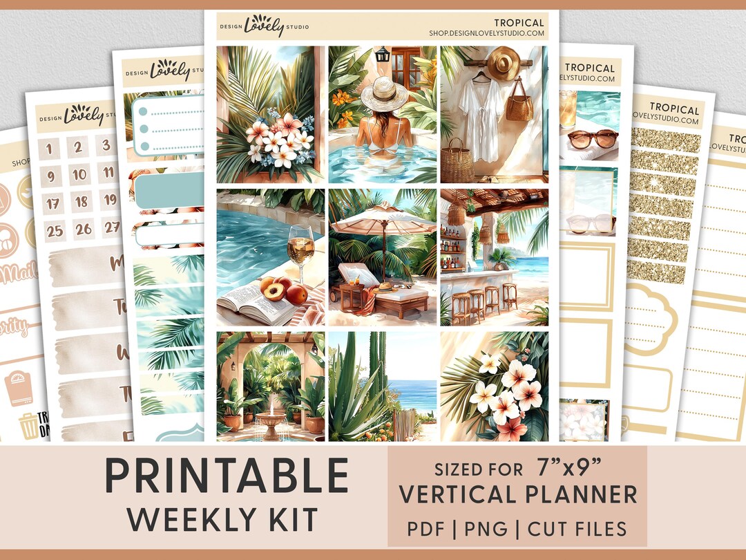 Tropical Vacation Weekly Kit – Printable Vertical Erin Condren Planner ...