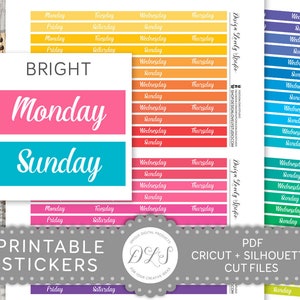 Adesivos de capa de data, adesivos de planejador de segunda-feira, domingo, layout de planejador de segunda a domingo, para Erin Condren Life Planner, arquivos cortados, FS158