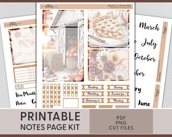 Kit de pages de notes de novembre, autocollants pour tableau de bord, autocollants automne, automne, autocollants imprimables pour Thanksgiving, Erin Condren, ECN279