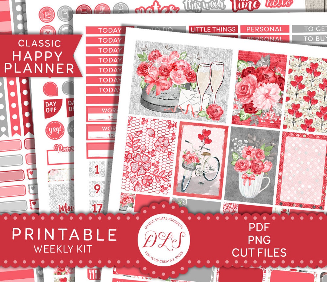 Happy Planner Valentine's Day Stickers, Printable Valentine's Day