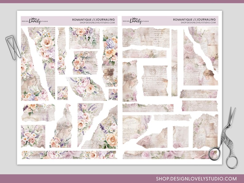Spring Floral Torn Paper Stickers, Ripped Paper Stickers, Pink Stickers ...