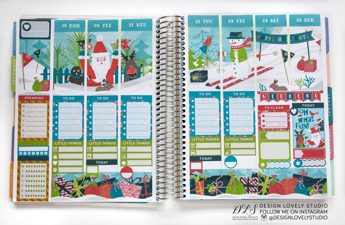 Christmas Printable Stickers Weekly Planner Kit ECLP | Etsy