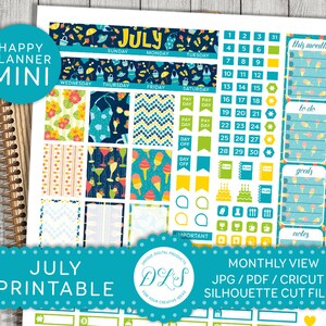 July Monthly Stickers, Mini Happy Planner July, July Monthly View, July Happy Planner Stickers, Mini Mambi Monthly Kit, MM112