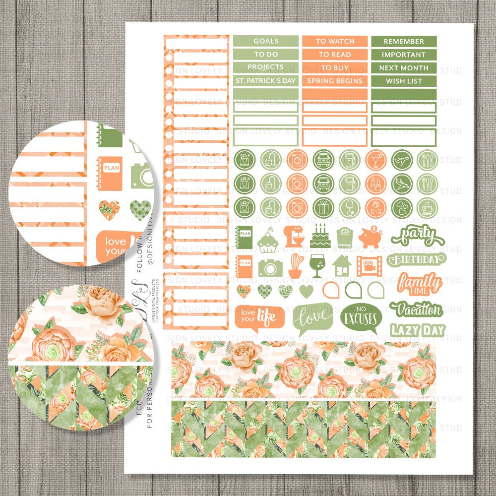 March Monthly Stickers Kit, March Monthly View for Erin Condren, St ...