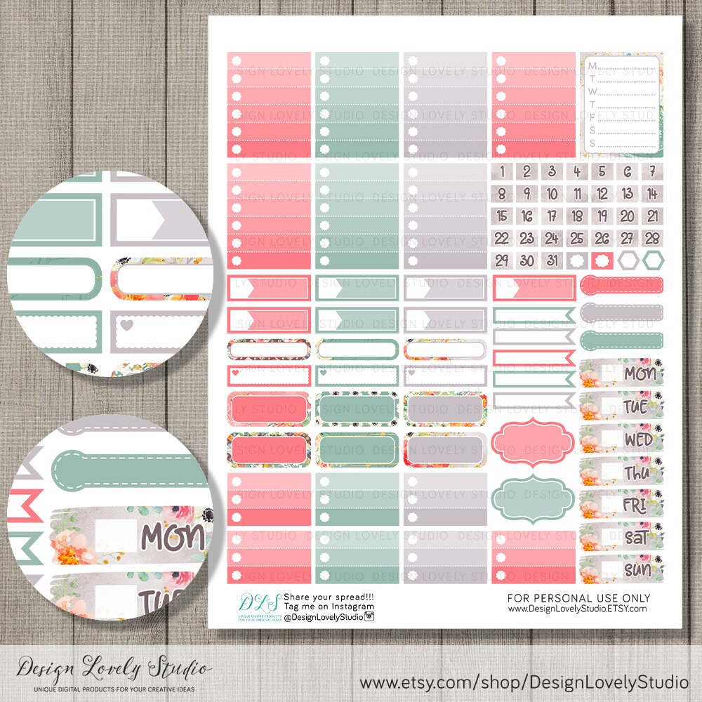 PRINTABLE Floral Planner Stickers, Weekly Stickers Kit, Poppy Stickers ...