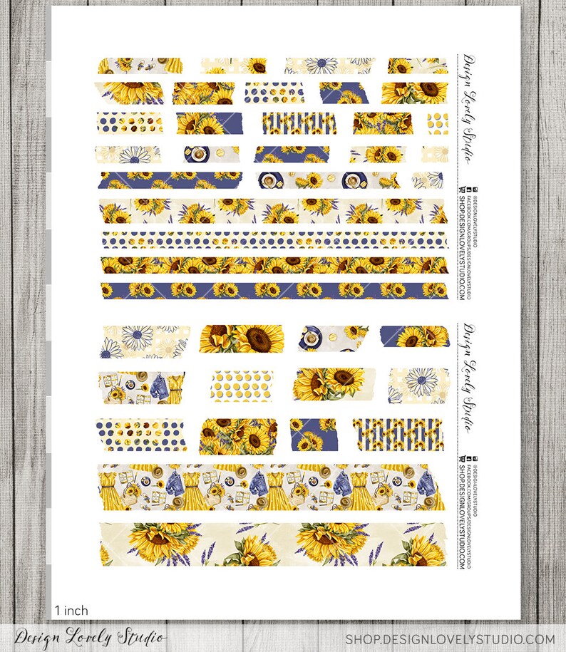 Printable Washi Tape Stickers, Sunflower Planner Stickers, Summer ...