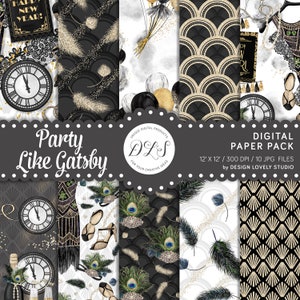 New Year&#39;s Eve Digital Paper, New Year Digital Backdrop, Gold Glitter Digital Background, Art Deco Digital Paper, Party Digital Paper, DP136