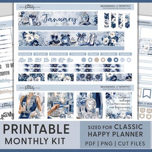 Kit mensal de janeiro, kit de adesivos para planejador de janeiro, adesivos de ano novo, adesivos de inverno, adesivos mensais para planejador feliz para impressão, HPMV261