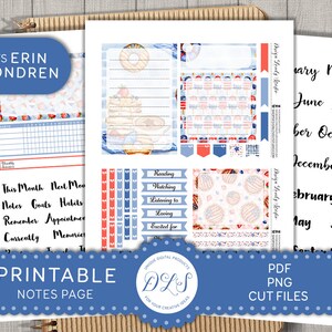 PRINTABLE July Notes Page Stickers Kit, Erin Condren July Notes Page, Patriotic Planner Stickers, Independence Day Stickers, ECN185
