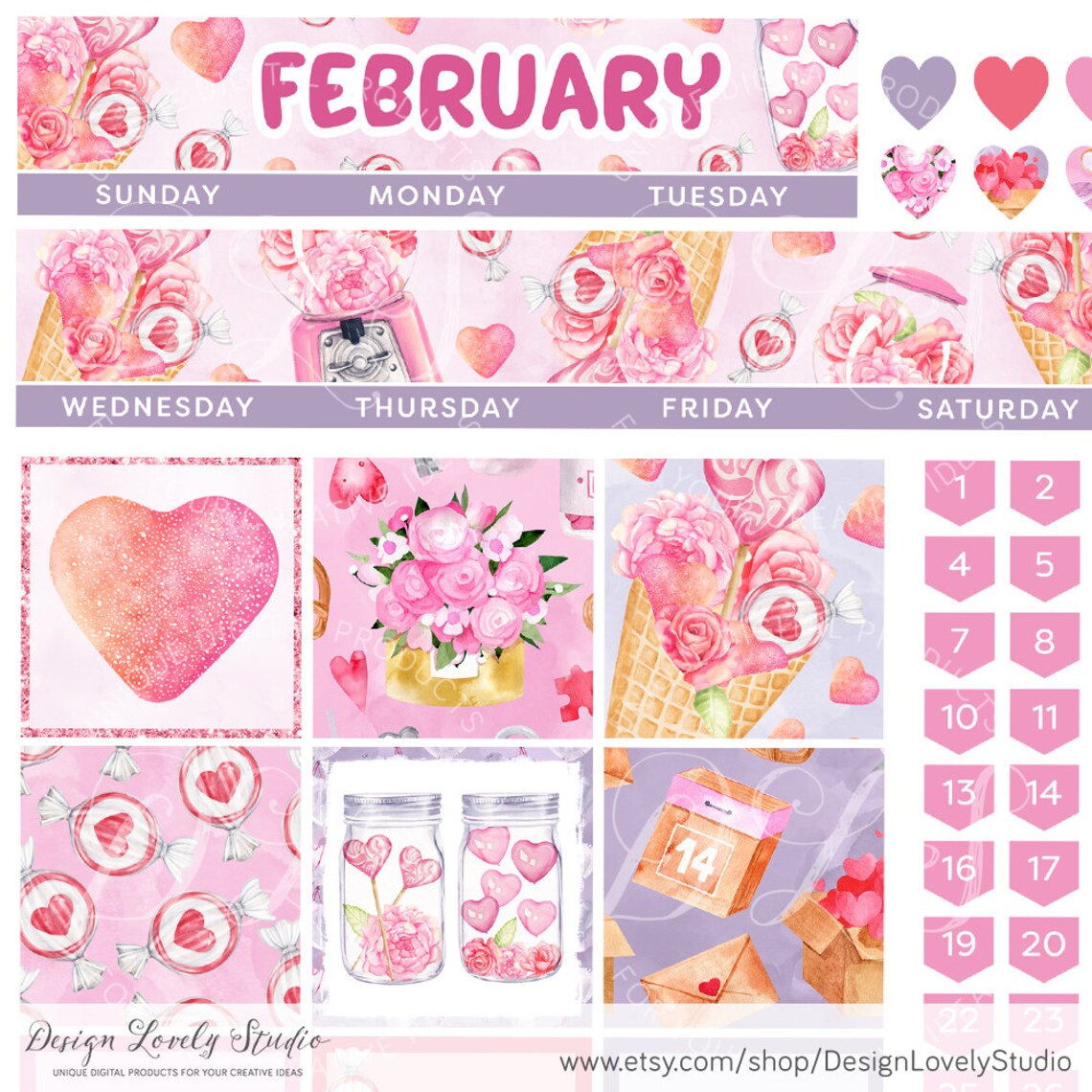 Printable FEBRUARY Planner Stickers Kit, Happy Planner FEBRUARY Monthly ...