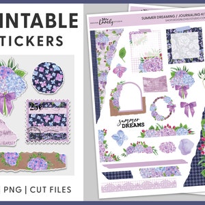 Printable Journaling Stickers, Floral Journaling Sticker Kit, Botanical Planner Stickers, Bullet Journal Stickers, Cut Files, JS108