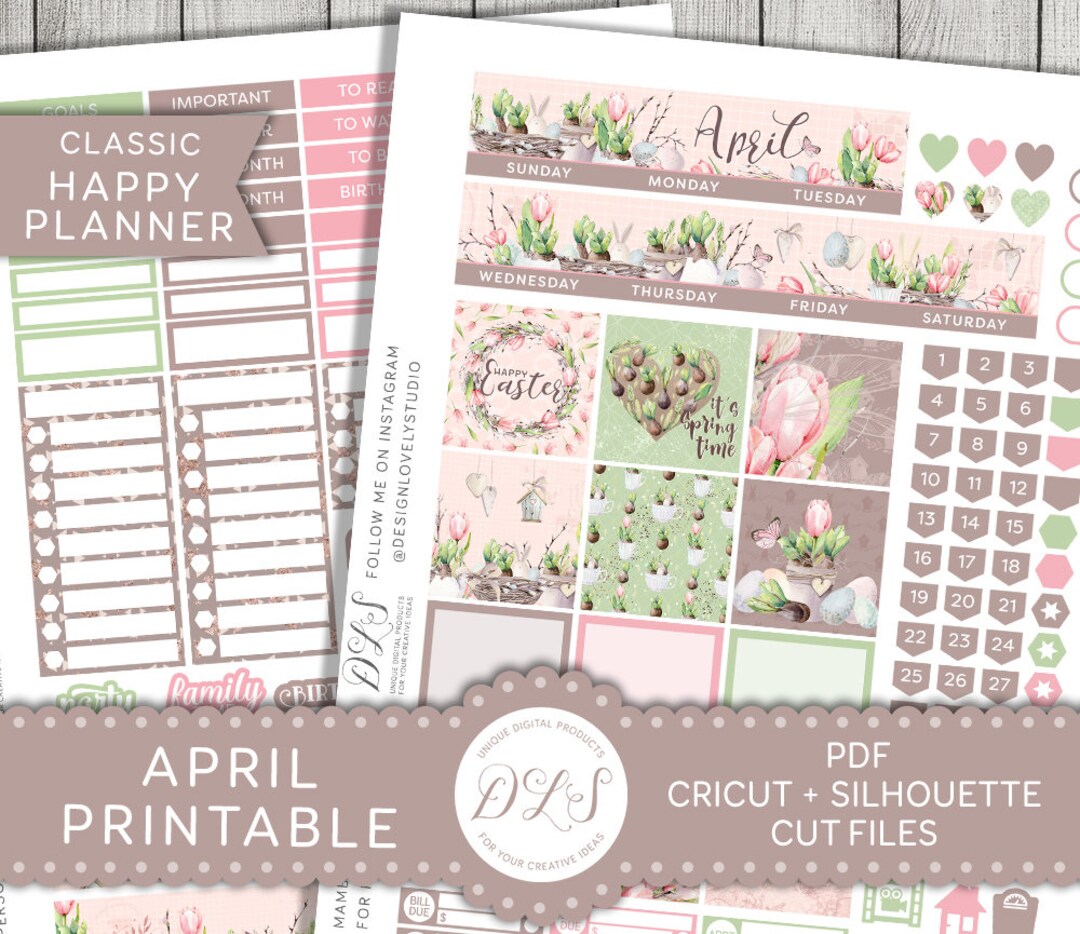 Happy Planner April Monthly Kit, April Happy Planner Printable Stickers ...