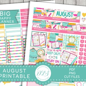 Back to School Planner Stickers, PRINTABLE August Monthly Kit, Big ...