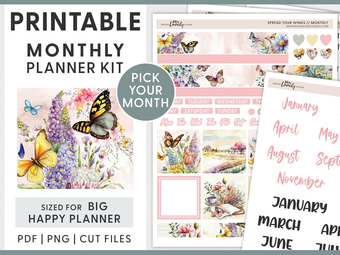 Printable Monthly Planner Stickers, May Monthly Kit, June Monthly Kit ...