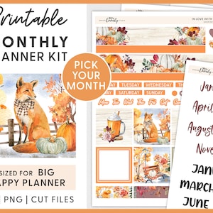 Big Happy Planner Stickers Kit, Monthly Stickers Kit, October Planner Stickers, Printable Planner Stickers, September Monthly Kit, BM211