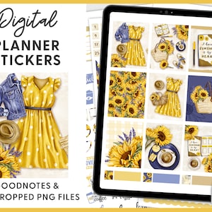 Goodnotes Stickers, Summer Digital Planner Stickers, Sunflower Stickers, Ipad Stickers, Notability Stickers, Pre-cropped Stickers, DG106