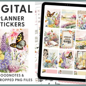 Pegatinas del planificador digital, pegatinas del planificador de primavera, pegatinas de mariposas, pegatinas de verano, pegatinas de Goodnotes prerecortadas, pegatinas de Ipad, DG130
