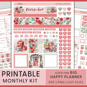 December maandelijkse sticker Kit, december planner stickers, kerst planner stickers, afdrukbare grote Happy planner maandelijkse kit, BM247