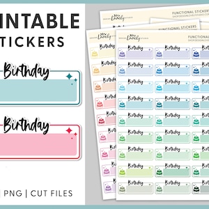 Adesivi Planner compleanno stampabili, Adesivi scatola compleanno, Adesivi promemoria compleanno, Adesivi Planner stampabili, File tagliati, FS198
