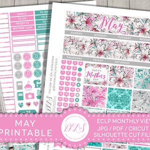 Mai Planner Stickers pour Erin Condren, mai autocollants, ECLP mai vue mensuelle, mai MV124 Kit, autocollants imprimables mensuels, planificateur