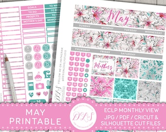 May Planner Stickers for Erin Condren, May Stickers, ECLP May Monthly View, May Planner Kit, Monthly Printable Stickers, MV124