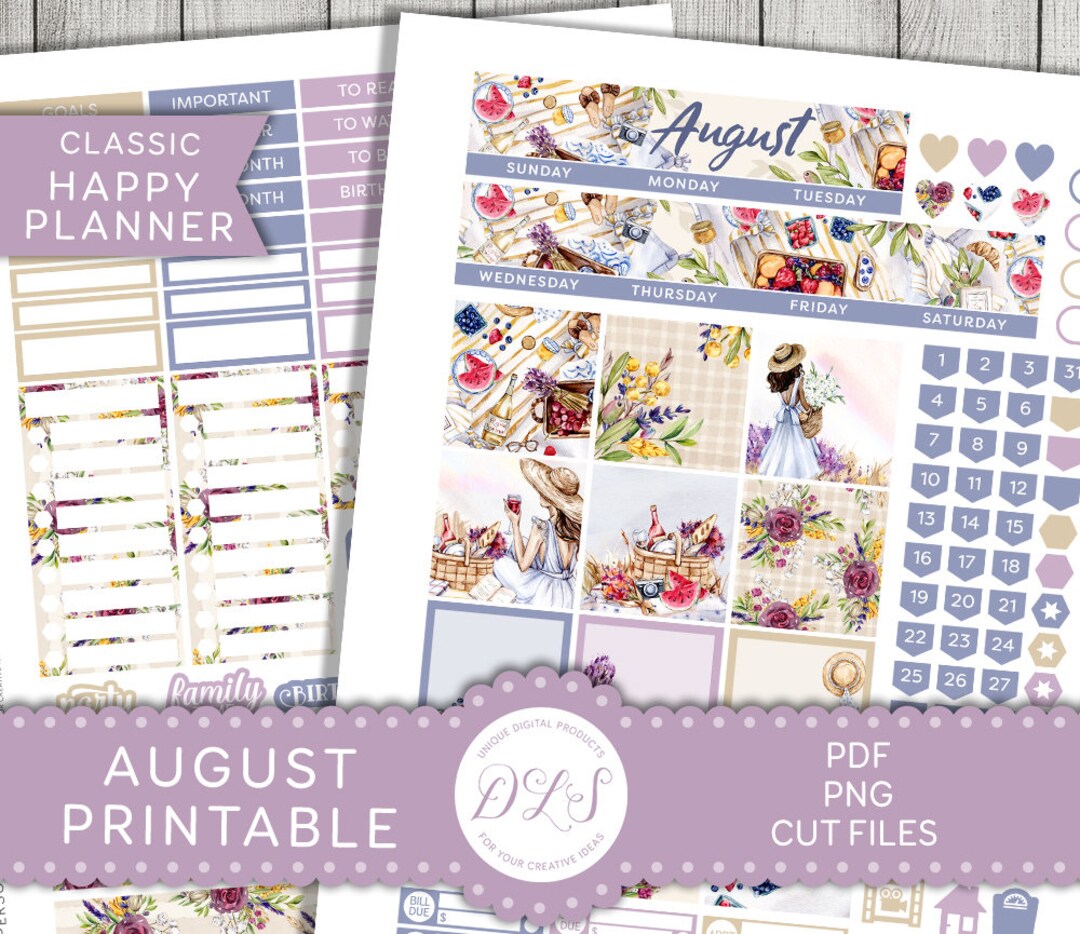 AUGUST Monthly Planner Stickers, Happy Planner Printable Stickers ...