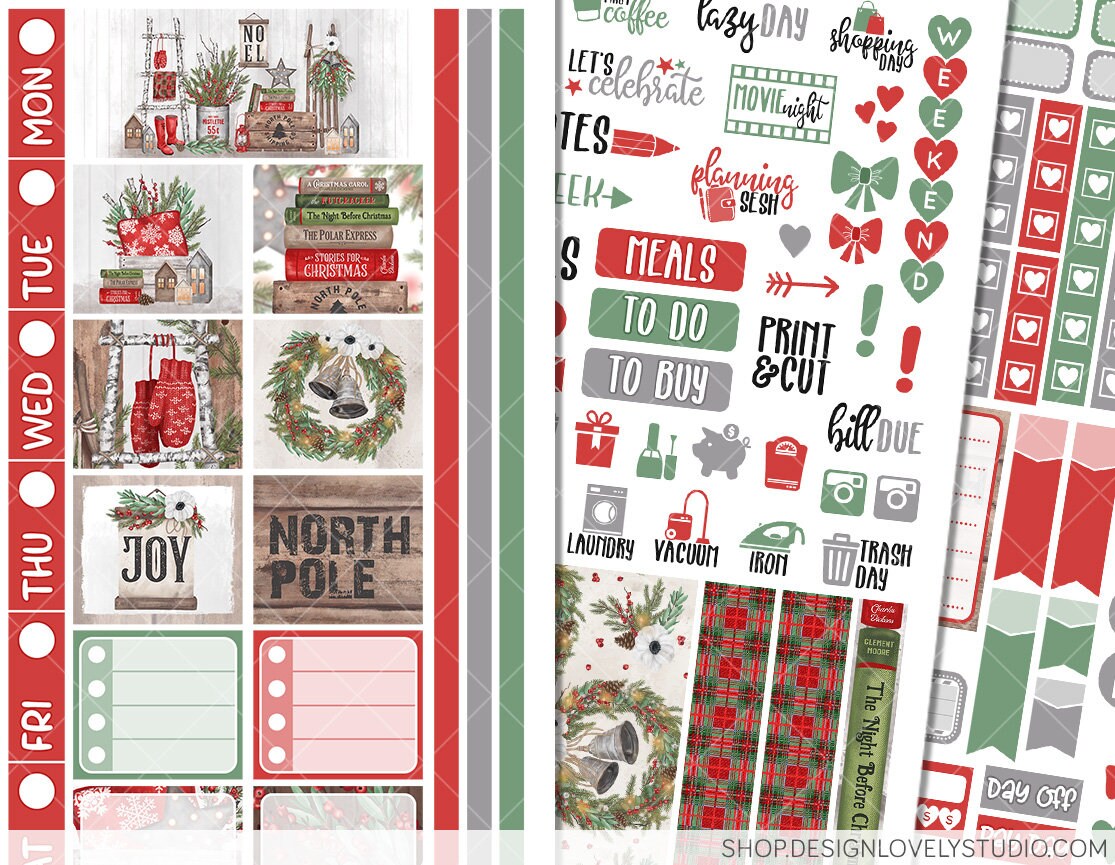 Printable CHRISTMAS Stickers Kit, Hobonichi Weeks Christmas Planner ...
