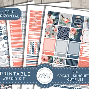 Printable Horizontal Planner Stickers, Winter Weekly Planner Kit, ECLP Horizontal Stickers, Erin Condren Horizontal Planner Stickers, HS137