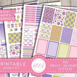 Happy Planner Weekly Kit, Mambi Planner Stickers, Mambi Printable Stickers, Girly Planner Kit, Cricut, Silhouette, Mambi PDF, HP127
