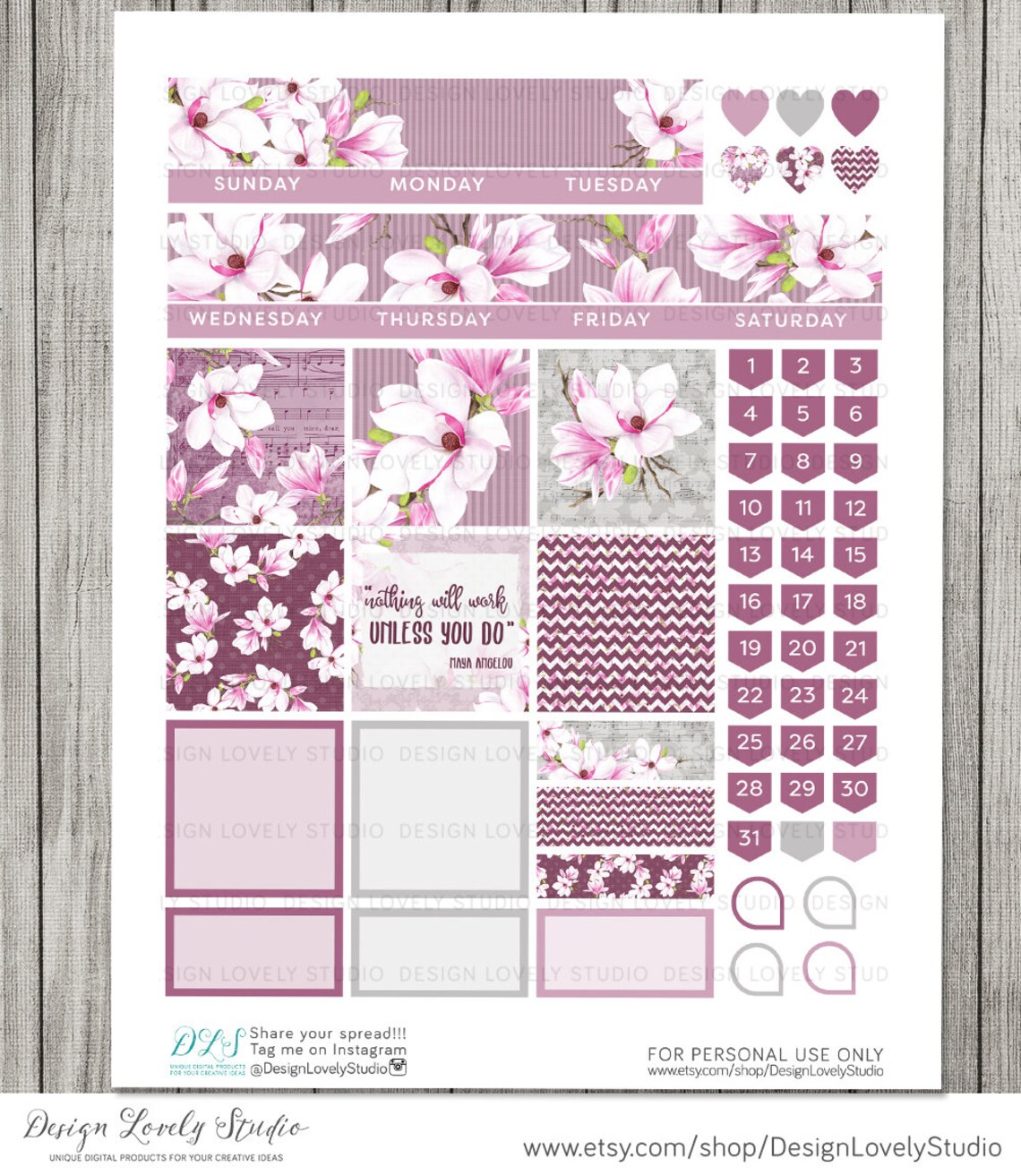 Big Happy Planner Printable Stickers, Floral Planner Stickers Printable ...
