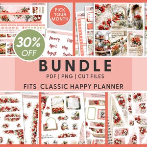 Toskanische Mohnblumen Sticker bündeln - wöchentlich, monatlich, Journaling, zerrissenes Papier & Blumen Kits für Happy Planner, Summer Cottagecore, BH140