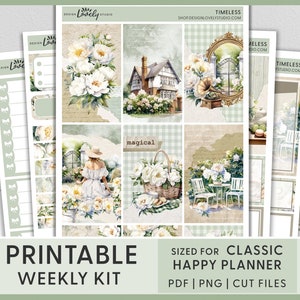 Pegatinas imprimibles del planificador floral, pegatinas de primavera, pegatinas de verano, kit de pegatinas semanales del planificador feliz, peonías, vintage, diario, HP252