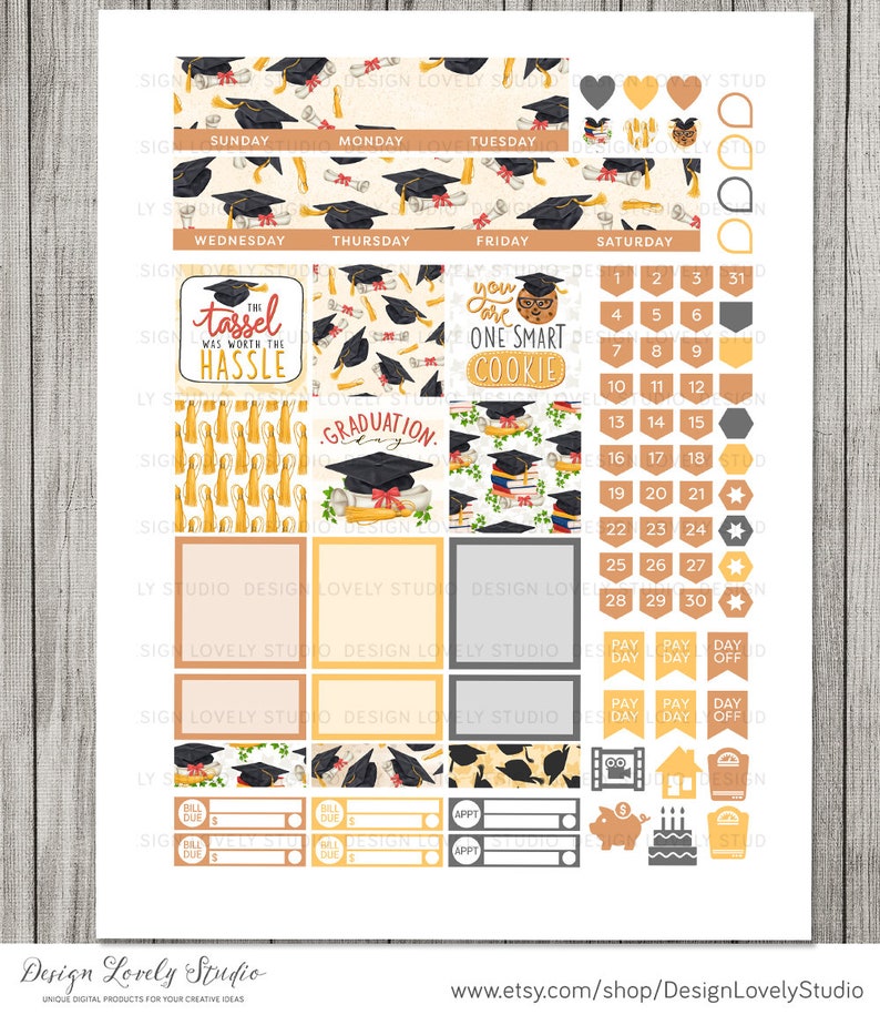 Graduation Planner Stickers, Graduation Monthly Kit, Printable Happy