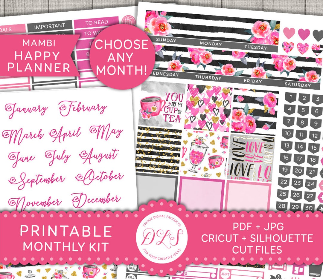 Happy Planner Monthly Printable Stickers Cricut Happy Planner Etsy