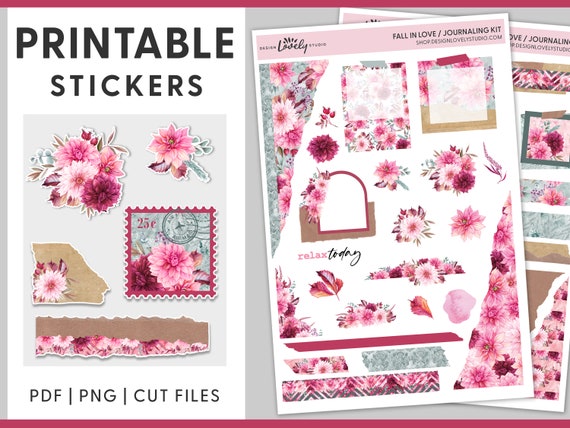 Floral Journaling Sticker Kit, Botanical Planner Stickers, Printable Journaling Stickers, Bullet Journal Stickers, Watercolor Stickers,JS113
