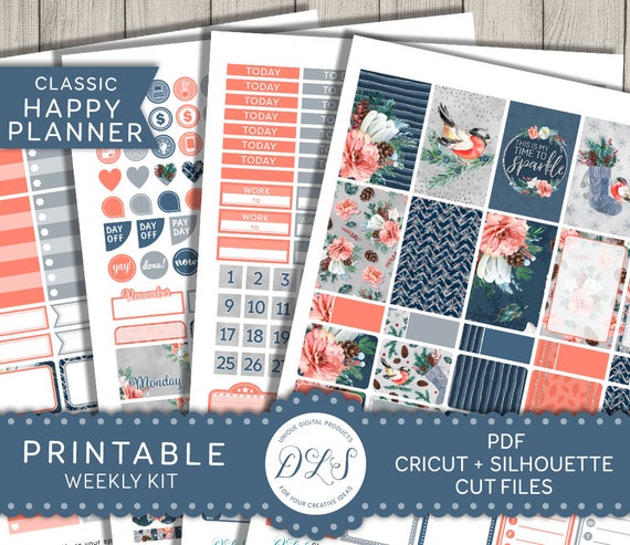 Winter Happy Planner Stickers, Happy Planner Winter Weekly Kit, Happy Planner Winter Printable, Mambi Planner Stickers, Winter Floral, HP136