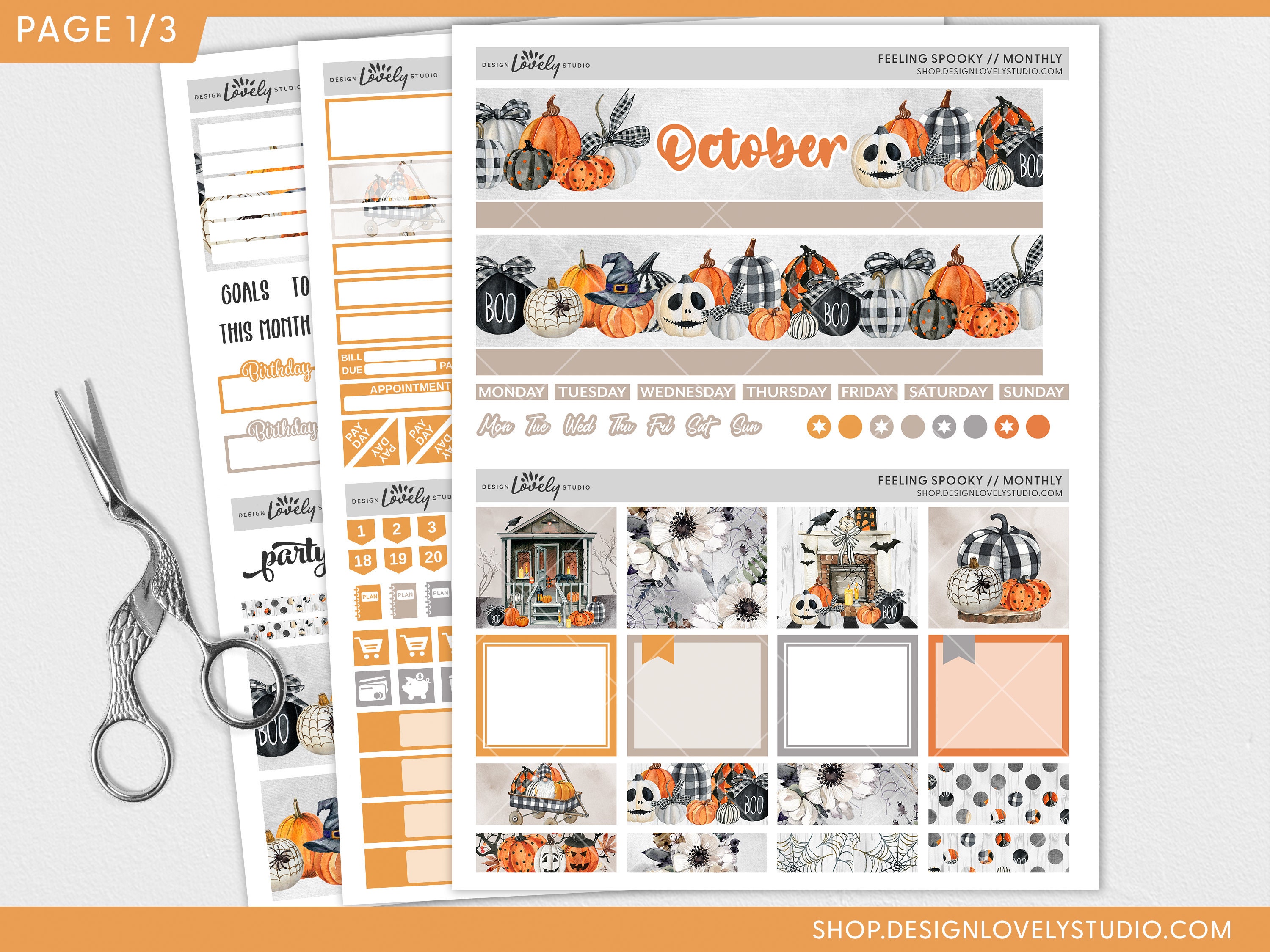 October Planner Stickers, Halloween Planner Stickers, Printable Planner ...