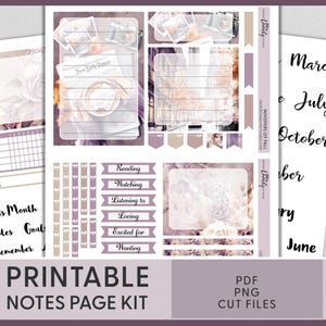 Peut inclure: Kit de pages de notes imprimables sur le thème de l'automne. Le kit comprend une variété d'éléments, tels qu'un calendrier mensuel, une page de notes, une page d'objectifs, une page de rappels et une liste de choses à faire. Le kit comprend également une variété d'éléments décoratifs, tels que des fleurs, des feuilles et une tasse de café. Le kit est conçu pour vous aider à rester organisé et à suivre vos objectifs.