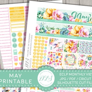 Kit de planificateur mensuel mai, peut Planner Stickers pour Erin Condren, ECLP mai autocollants, autocollants imprimables mensuels, planificateur de printemps fleuri, MV126