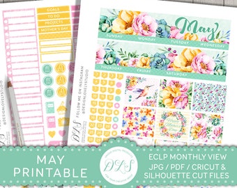 May Monthly Planner Kit, May Planner Stickers for Erin Condren, ECLP May Stickers, Monthly Printable Stickers, Floral Spring Planner, MV126