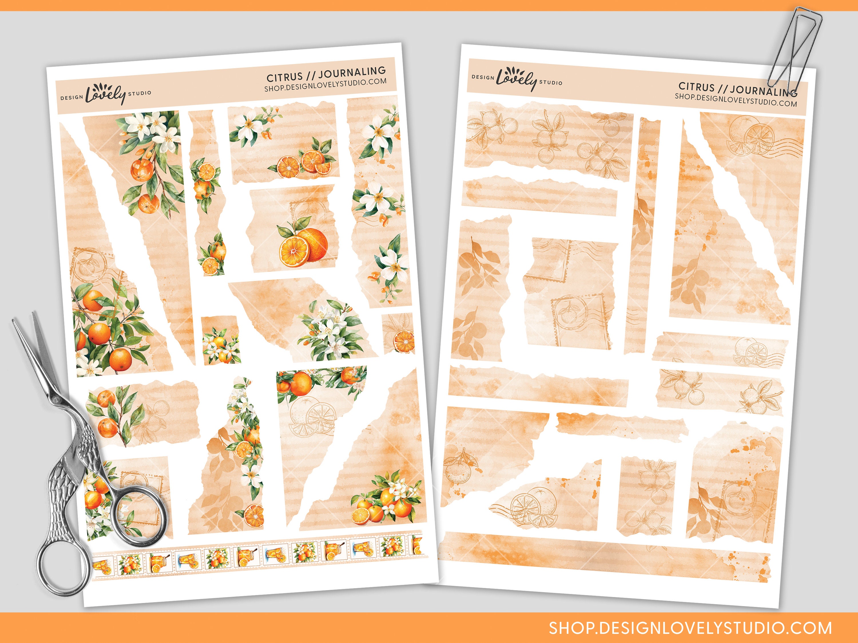 Printable Torn Paper Journaling Stickers, Ripped Paper Stickers, Orange ...