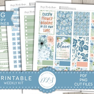 FLORAL Planner Stickers, Big Happy Planner Weekly Stickers Kit, Spring Floral Planner Stickers, Printable Planner Stickers, Cut Files, BW155