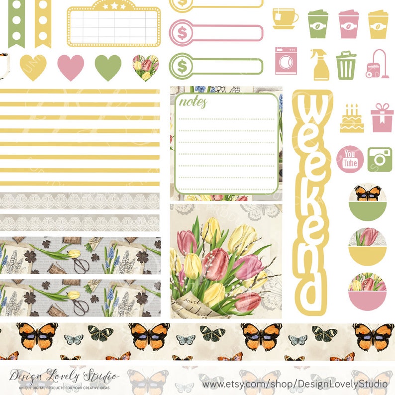 Printable SPRING Planner Stickers Kit, Mini Happy Planner Spring ...