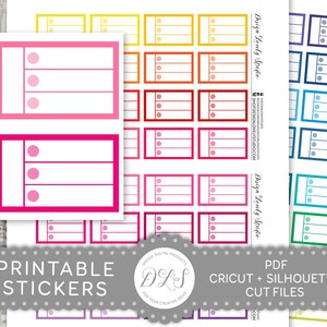 Printable Checklist Stickers, Half Box Checklist Planner Stickers, Printable Half Box Stickers, Planner Printables, Cut Lines, FS146